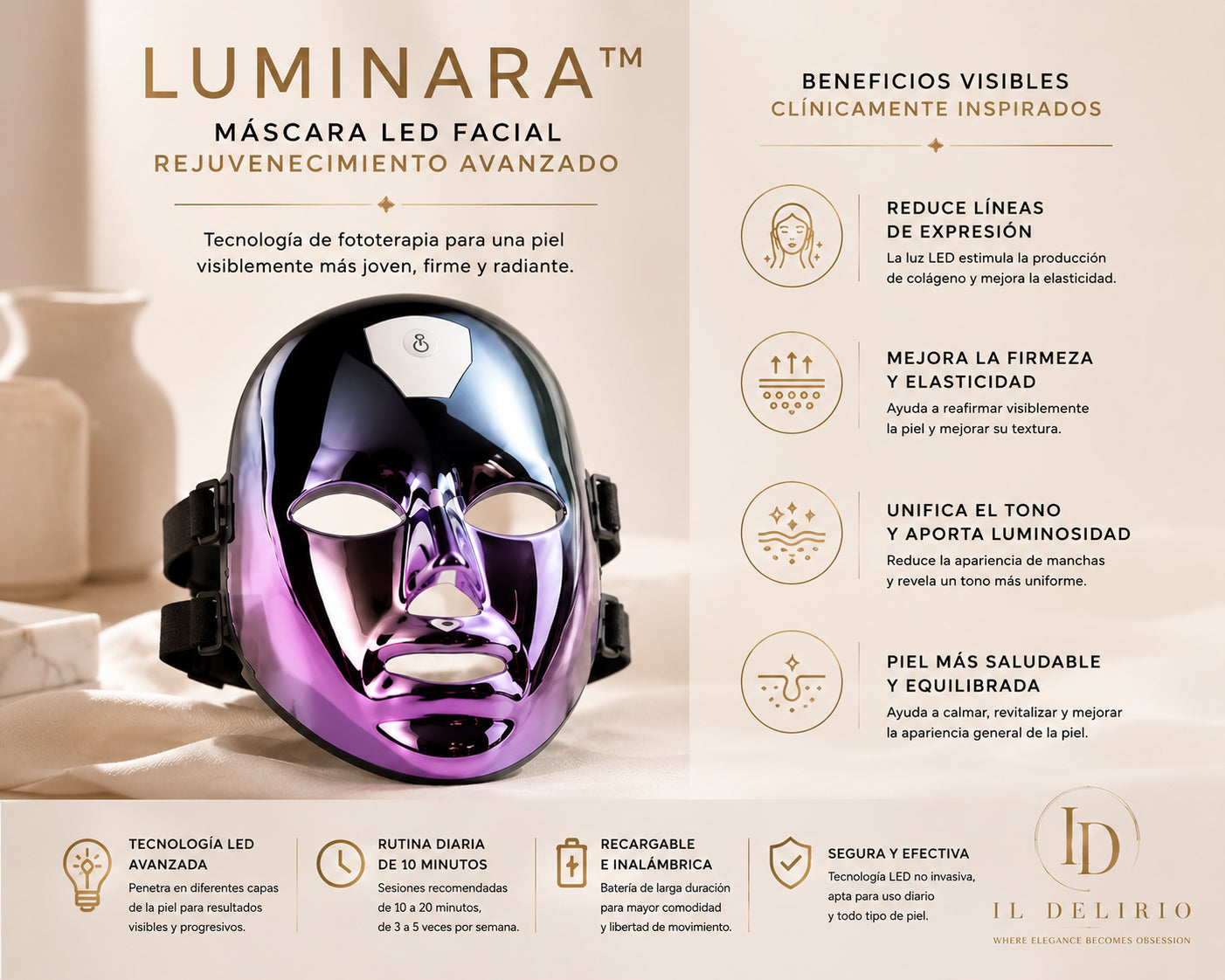 LUMINARA™ | Máscara LED Premium de Rejuvenecimiento Facial